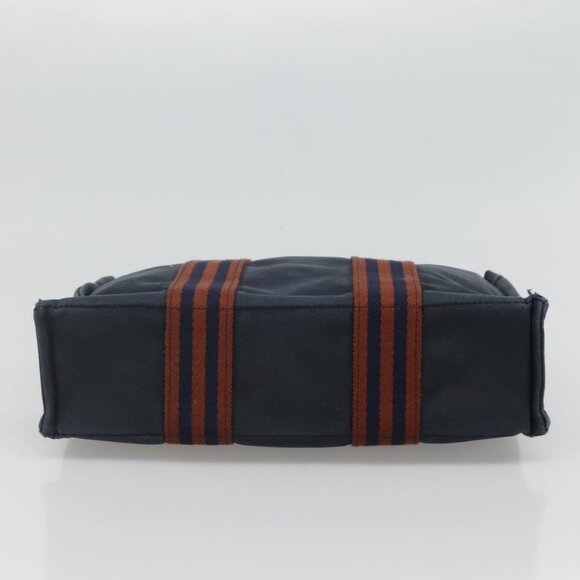 HERMES Fourre Tout PM Hand Bag Canvas Navy Brown Auth ti2734 - Picture 7 of 13